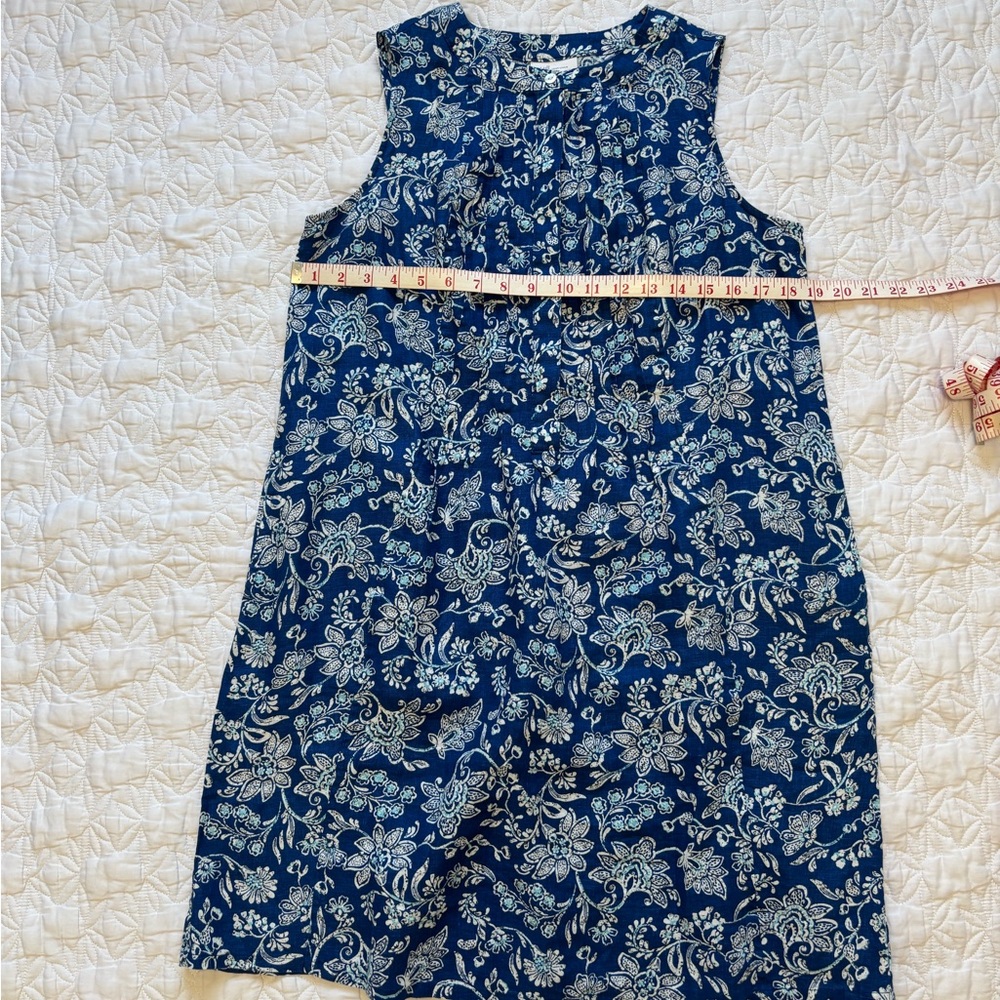 NWT Linen Blue Floral Pintuck Dress JJill - Picture 3 of 8